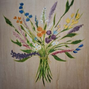 Alkuperäisteos: Kukat vanerilla, öljymaalaus, 50x58x4cm